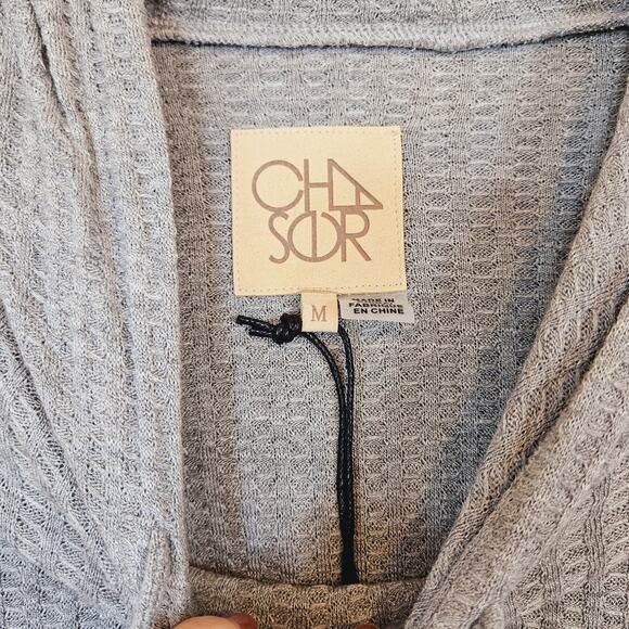 Chaser Waffle Knit Long Sleeve Top With Hood in Gray Size Medium - Picture 7 of 8